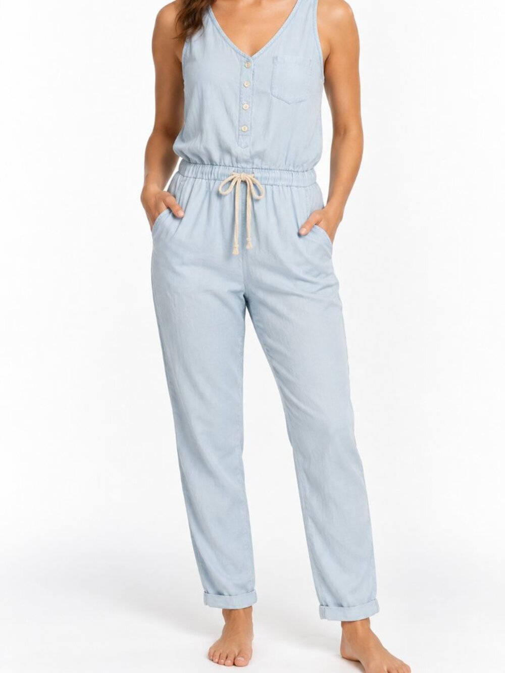 Amaryllis Light Blue Tencel Utility Jumpsuit XS